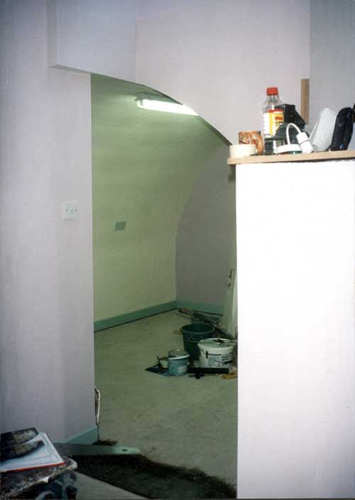 Lined and skim plastered - painted cellar after lining