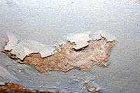 Salting on a wall - dampness bursting plaster and paint